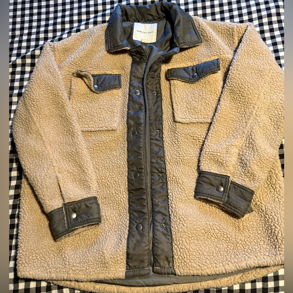American Eagle Outfitters Tan and Gray Sherpa Jacket